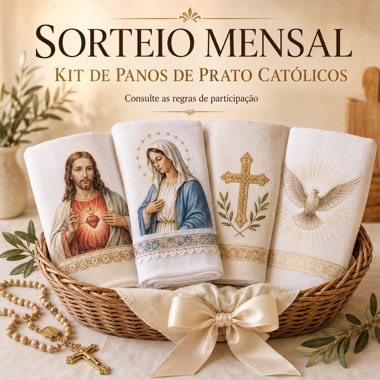 Sorteio mensal de kit de panos de prato católicos