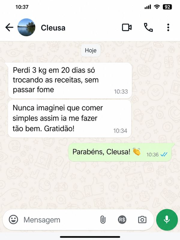 Depoimento no WhatsApp de quem fez as receitas