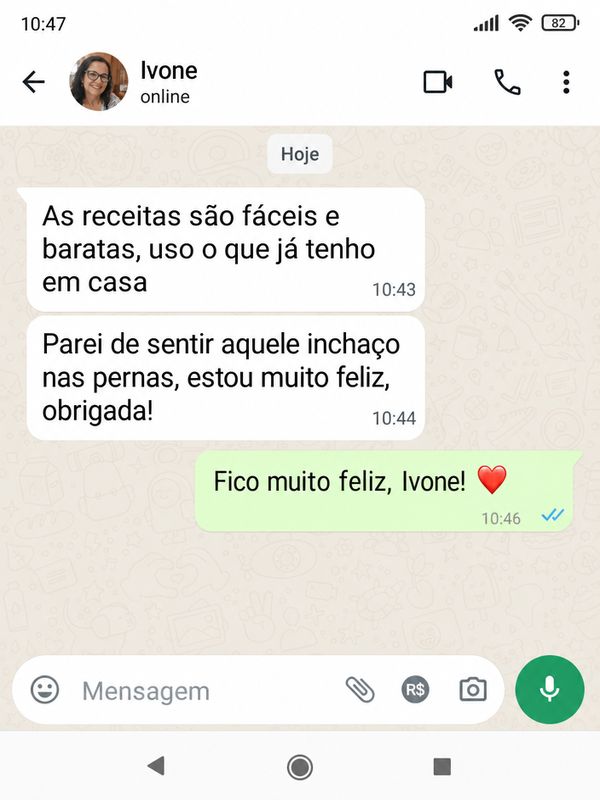 Depoimento no WhatsApp de quem fez as receitas